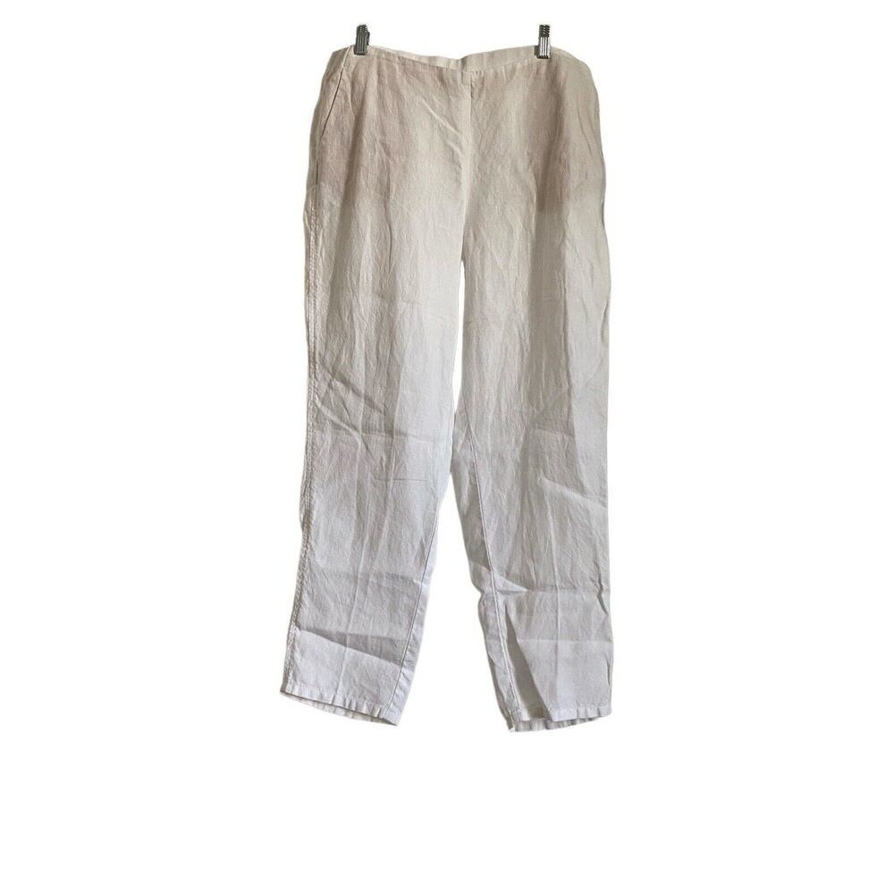 J.Jill White Love Linen‎  Lagenlook Wide Leg Pull On Pants Size Large Pockets